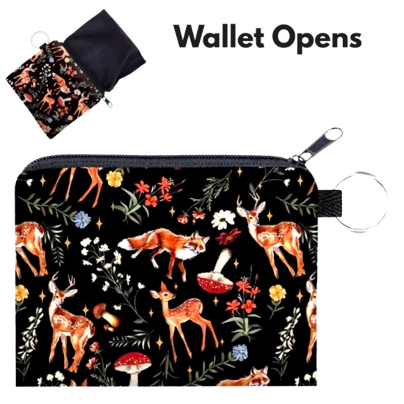 Fox & Deer Key Ring Coin Purse -Portable Zipper Pouch W/Card Holder &Earbud Case - Picture 1 of 6